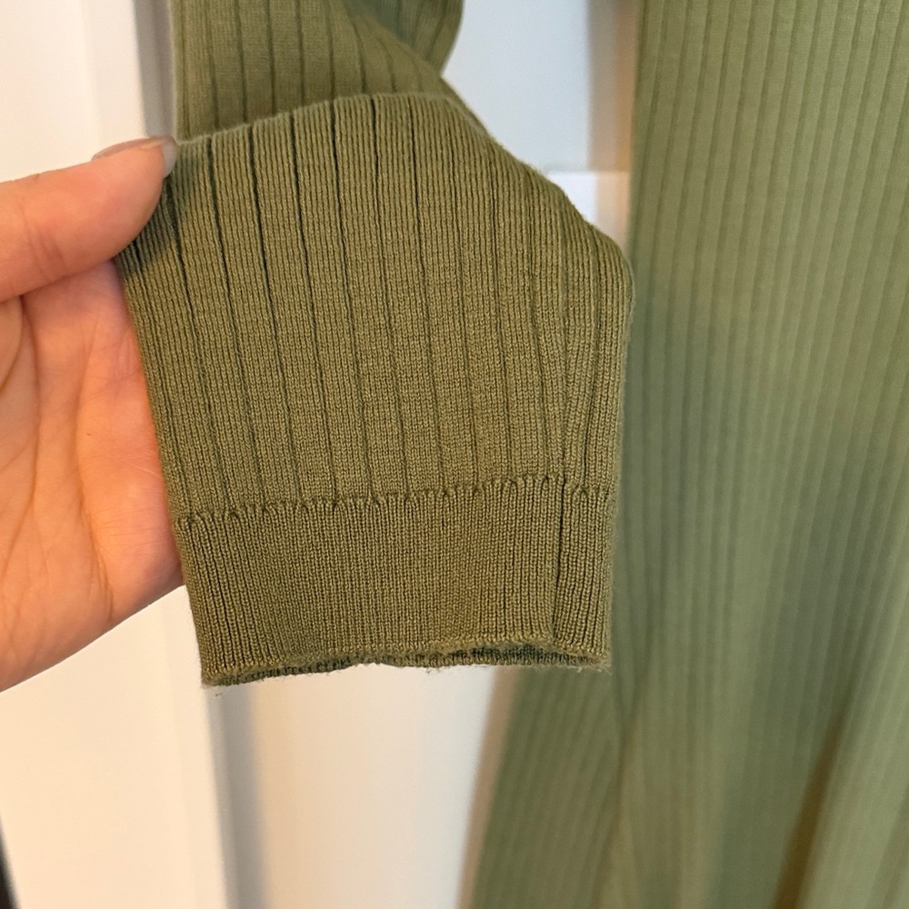 Mango Olive Green Ribbed Button-Down Long Sleeve Midi Dress - Picture 8 of 8